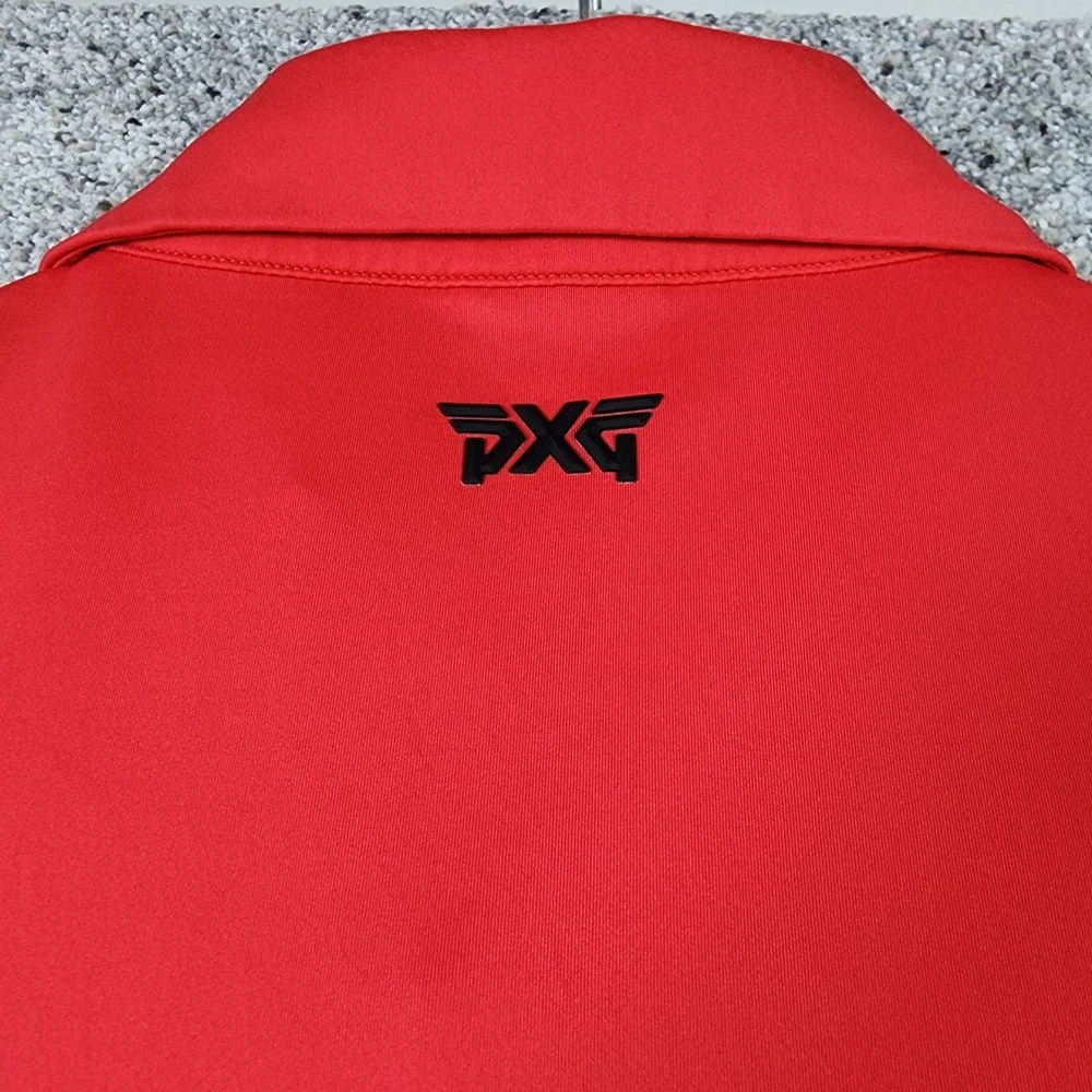 PXG Polo Shirt Mens Medium Red Athletic Snap Button Performance Golf Excellent - Picture 10 of 15